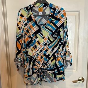 Ruby Rd. 2X Graphic Tie-Front Blouse